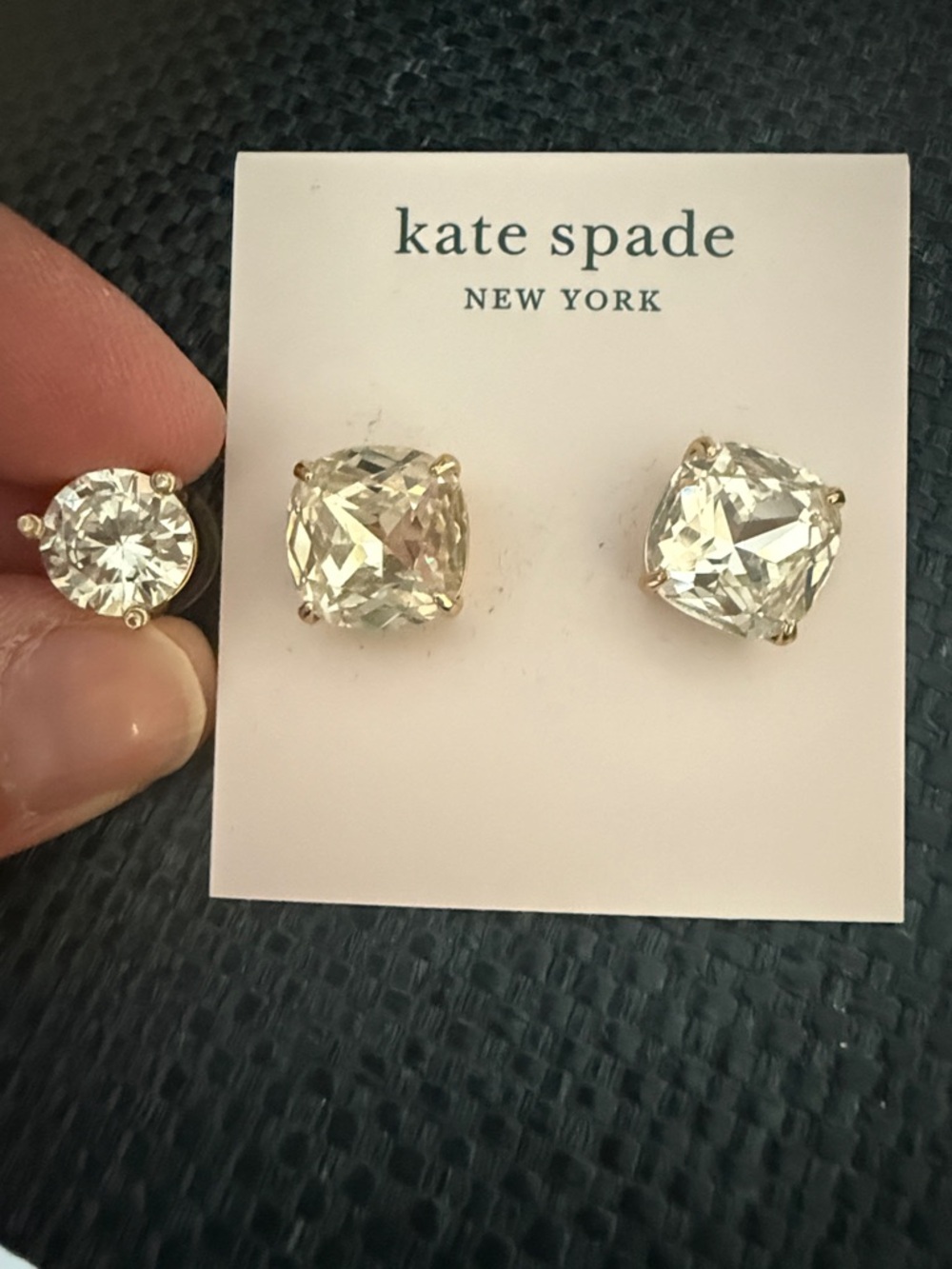 kate spade Clear Crystal Cushion Stud Earrings with Gold-Tone Setting - Picture 4 of 4
